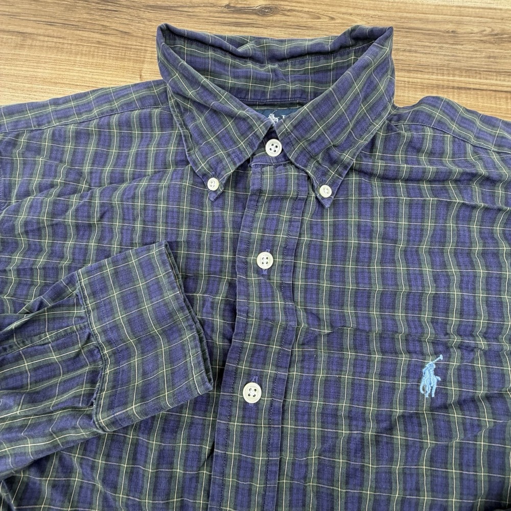 Polo Ralph Lauren Classic Fit Oxford Button Shirt Mens 15 32/33 Navy Plaid